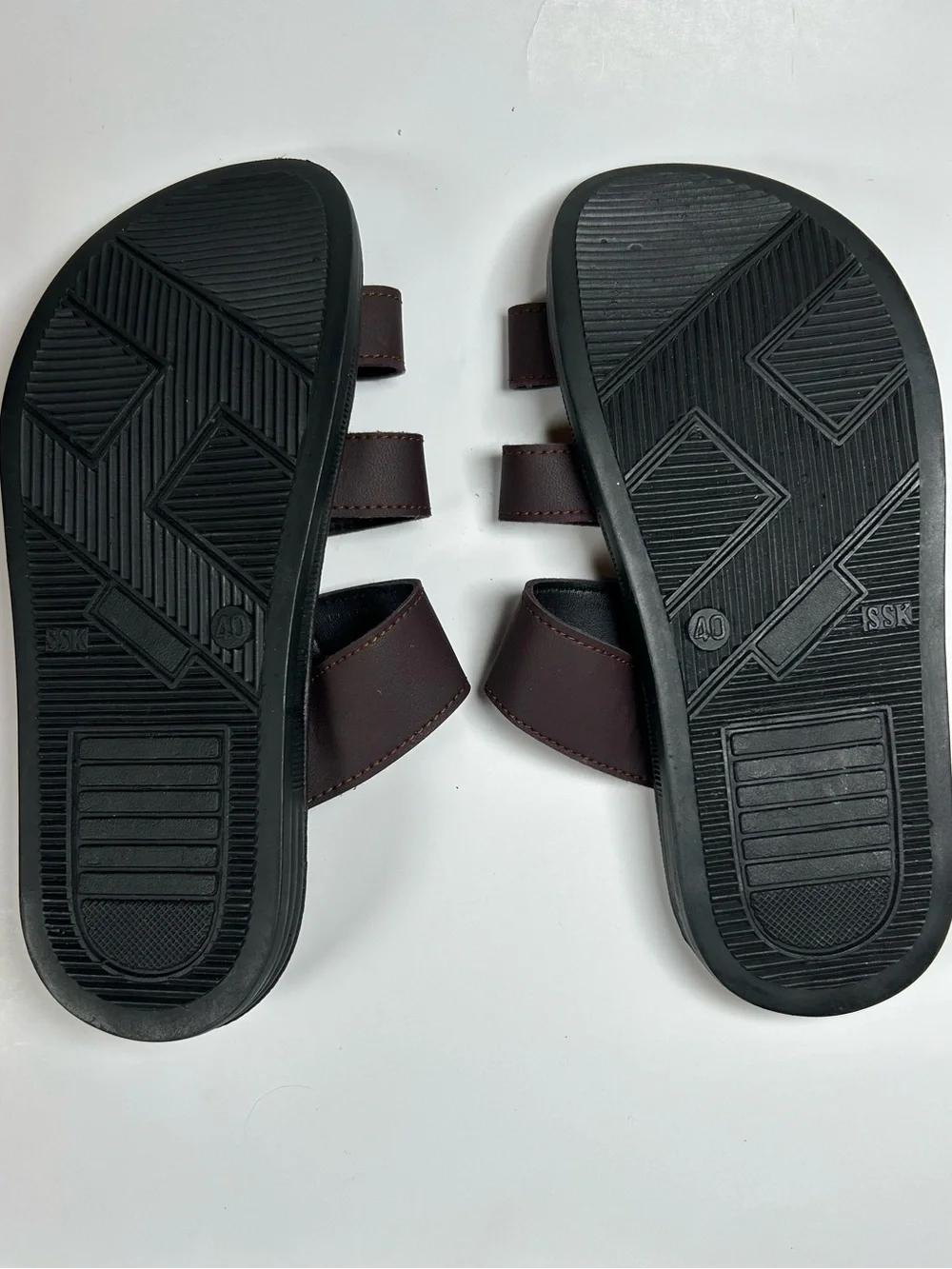 Brown Three-Strap Slide Sandals Size EU 40 (US Men's 7.5)